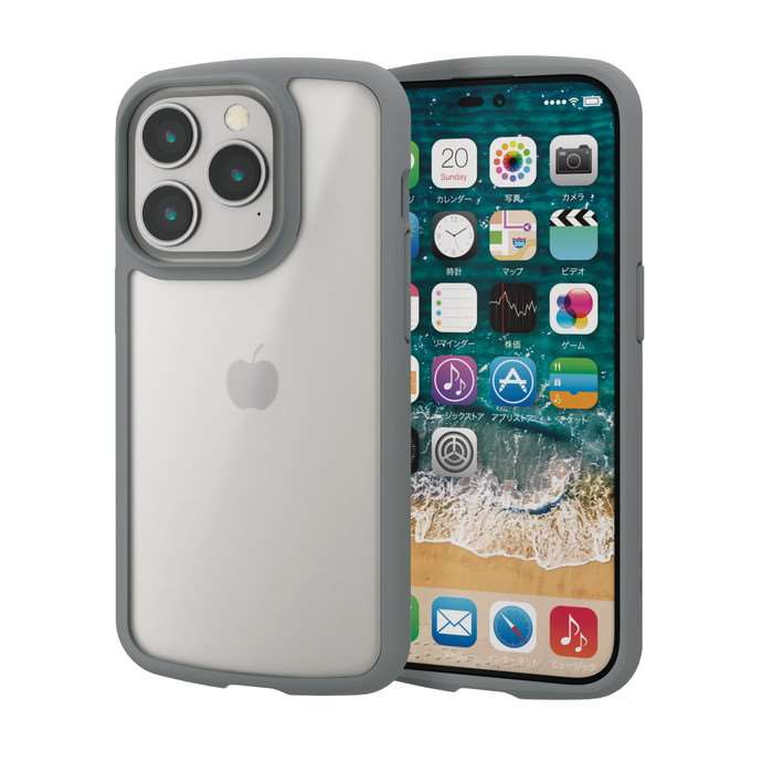 iPhone 14 Pro ケース カバー ハイブリッド 耐衝撃 衝撃吸収 軽量 薄型 ストラップホール付 背面マットクリア 指紋防止 高透明 TOUGH SLIM グレー エレコム PM-A22CTSLFCSGY