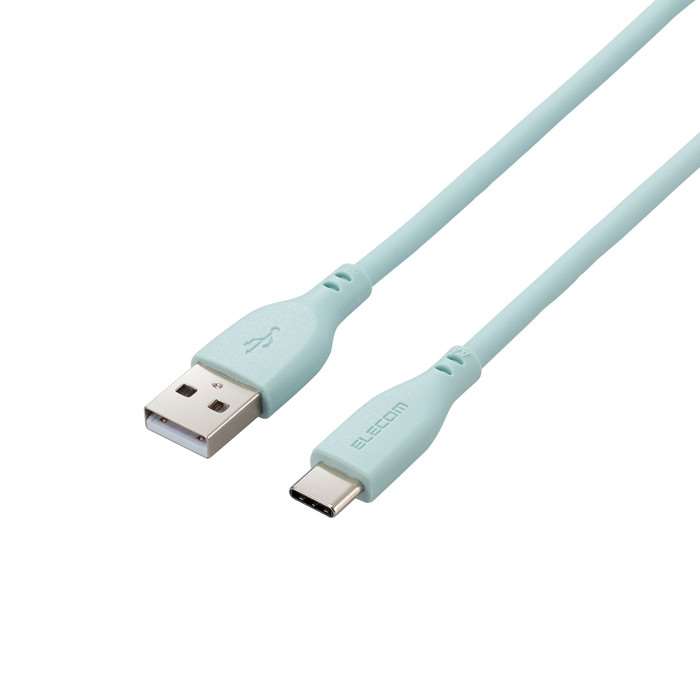 【代引不可】タイプC ケーブル USB-A to Type-C 充電ケーブル パールグリーン 1m 断線しにくい シリコン素材 エレコム MPA-ACSS10GN