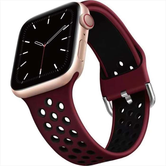 乐天商城 - Apple Watch 49/45/44/42mm対応 スポーツバンド ワインレッド アップルウォッチ ベルト バンド シリコン 通気性 ドットホール うぃすたりあ GRK-WM12WRD