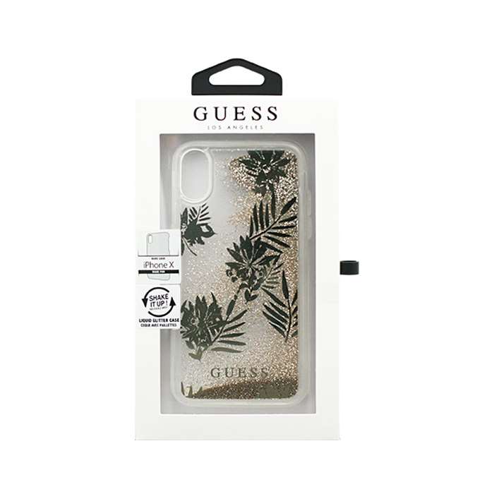 iPhoneX n[h P[X GUESS QX CZXi HARD CASE PALM SPRING GLITTER GOLD p[S[h GA[WFC GUHCPXGLUPRG