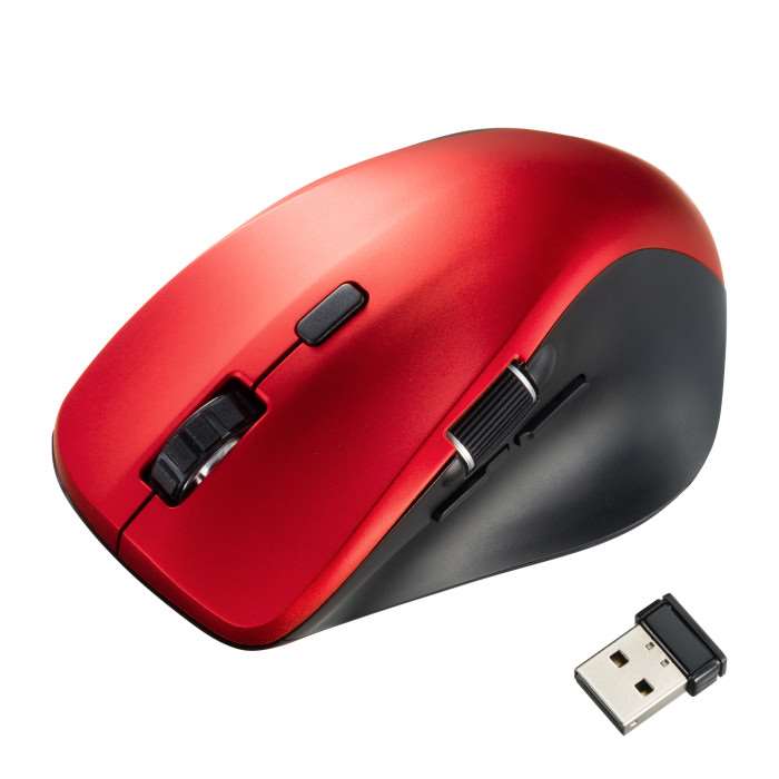 SEARCH WORD：マウス 静音マウス Bluetoothマウス ワイヤレスマウス 無線 ワイヤレス Bluetooth ブルーLEDセンサー 5ボタン サイドホイール 商品概要：●左右方向のスクロールが可能なサイドホイール搭載のワイヤレスマウスです。●Excel作業やWebページ閲覧時に左右方向に楽にスクロールできます。※Office2016以降対応。●手にフィットする持ちやすい形状です。●ケーブルを気にせず使えるワイヤレスタイプです。●ノートパソコンに差したままで、持ち運びや保管ができる小型レシーバーです。●レシーバーはマウス本体裏面に差し込むだけの簡単収納です。●通信範囲が半径10mの広範囲で安定したデータ通信が可能です。●不使用時の電池消耗を抑える、電源スイッチ付きです。●サイドに2ボタン搭載で、Webブラウザ等での「戻る」「進む」の操作をスピーディーに行えます。　※Apple Macシリーズでは使用できません。●カーソルスピードを1000・1600・2400カウントの3段階で切替えることができます。●WEBサイトよりボタン割り当てソフト「SANWA SUPPLY Mouse Utility」をダウンロードすれば、ホイールボタン、サイドボタンに　機能の割り当てができます。　※Windowsのみで使用できます。商品仕様：■メーカー：サンワサプライ■JANコード：4969887702024■商品名：静音ワイヤレスマウス サイドホイール付き 5ボタン レッド ワイヤレスマウス 静音マウス ■型番：MA-WBS524R■カラー：レッド■接続方式：2.4GHzワイヤレス■インターフェース：USB HID Ver.1.1準拠　※USB 10Gbps/5Gbps/2.0インターフェースでもご使用になれます。■コネクタ形状：USB Aコネクタ■通信範囲：木製机（非磁性体）/半径約10m　スチール机（磁性体）/半径約2m　※電波の通信範囲は使用環境によって異なります。■分解能：1000、1600、2400カウント/インチ　※カウント切替えボタン付き■電池タイプ：単3乾電池■電池性能：連続動作時間/160時間　連続待機時間/18000時間　使用可能日数/325日　※1日8時間パソコンを使用中に、マウス操作を5％程度行う場合。(新品の単三アルカリ電池使用時)※自然放電等を考慮しないサンワサプライ計算値であり保証値ではありません。※使用期間により、徐々に性能が低下します。予めご了承下さい。■読み取り方式：光学センサー方式（ブルーLED）■ボタン数：5ボタン■ボタン：左ボタン、右ボタン、ホイール（スクロール）ボタン、戻るボタン、進むボタン■静音：左右ボタン、サイドボタン■横スクロール機能：あり■レシーバー収納：あり■サイズ：W76.6×D109.6×H44.7mm■重量：約81g■セット内容：マウス、レシーバー、単三乾電池（テスト用）、取扱説明書・保証書■その他：商品画像はイメージです。色の濃淡は現物と異なる場合がございます。商品の色、配色、デザイン、仕様などは予告なく変更となる場合がございます。ご了承下さい。※商品概要、仕様、サービス内容及び企業情報などは商品発表時点のものです。※最新の情報に関しましては、メーカーサイトをご覧ください。※発売前予約商品についてはメーカーの商品製造数により納期が遅れる場合やご注文キャンセルをお願いする場合がございます。