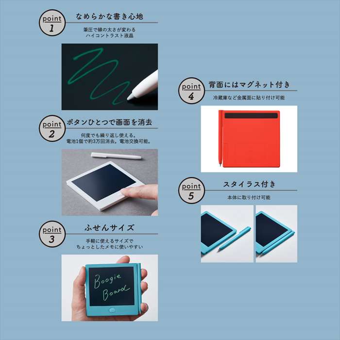 電子メモパッド ブギーボード 3.9インチ 白 ホワイト 電子メモ ペーパーレス 手の...