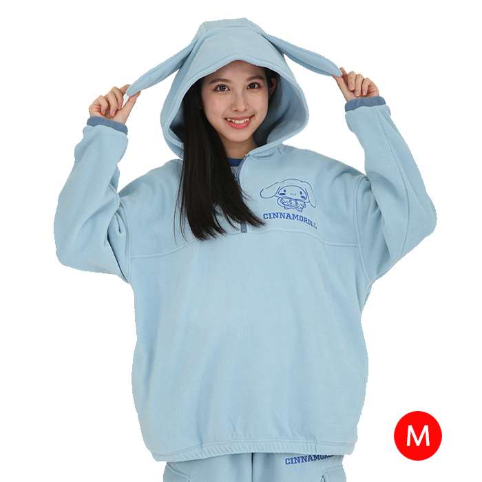 シナモロール フリース ハーフジップパーカー レディース Mサイズ 長袖 パーカー フード付 ルームウエア 部屋着 サザック SAN-1861M