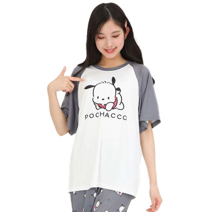 ポチャッコ パウダーストレッチ セットアップパジャマ（GY×GY・L） レディースサイズ サンリオ キャラクターパジャマ 部屋着 ルームウエア サザック SAN-1913L_GYGY