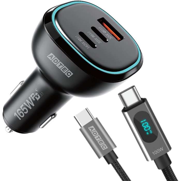 シガーソケット PD充電器 1.2m ケーブル 充電器 急速充電 ADTEC ACPD-V165AC2-wC12U2L