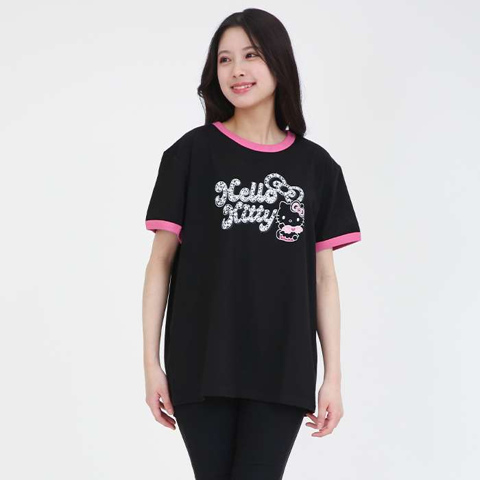 ストーンプリント ハローキティ リンガーTシャツ (BK) M〜Lサイズ レディースサイズ サザック SAN-1940ML_BK