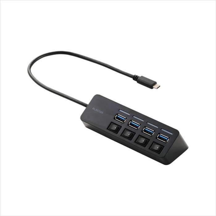 【代引不可】USBHUB/TypeーC/USB5Gbps/個別スイッチ付/バスパワー/4ポート/30cm/ブラック エレコム U3HC-S040BK