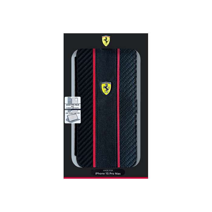 乐天商城 - フェラーリ iPhone15 Pro Max用 PUカーボン 手帳型ケース エアージェイ FEBKP15XNMB K