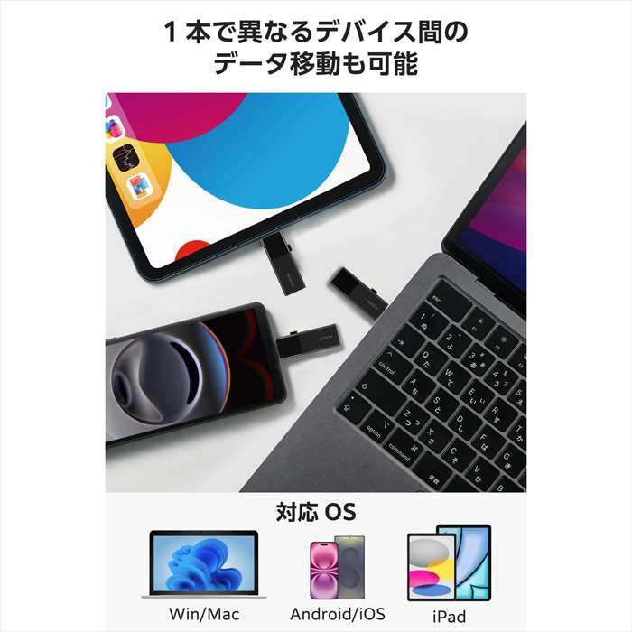 【代引不可】USBメモリー USB5Gbps対応 スライド式 Type-C＆Type-A両対応 128GB ブラック エレコム MF-WSAU3128GBK - Image 3