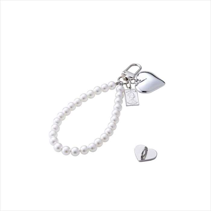 【代引不可】スマホ背面ストラップ ハート型 バックル付属 ビーズ パール ホワイト エレコム P-STKHBEPALWH