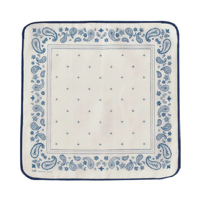 cue クロスハンカチ ペイズリー WHITE 25x25cm 現代百貨 A609WH