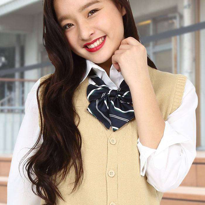 EENS EVER 16SS 柄リボン(ネイビーXグリーン×ホワイト)スクールリボン りぼん 制服 女子 レディース ネクタイ 高校生 中学生 学校 4560320864813