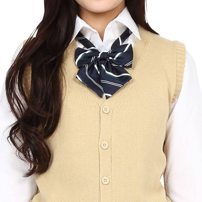 EENS EVER 16SS 柄リボン(ネイビーXグリーン×ホワイト)スクールリボン りぼん 制服 女子 レディース ネクタイ 高校生 中学生 学校 4560320864813