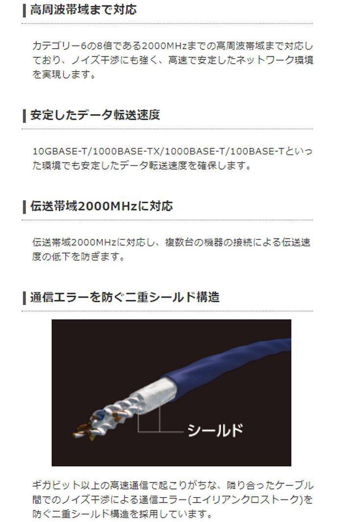 【代引不可】LANケーブル CAT8 2m 40Gbps 2000MHz 超スリム 爆速 高速光通信 爪折れ防止 ブルーメタリック エレコム LD-OCTST/BM20