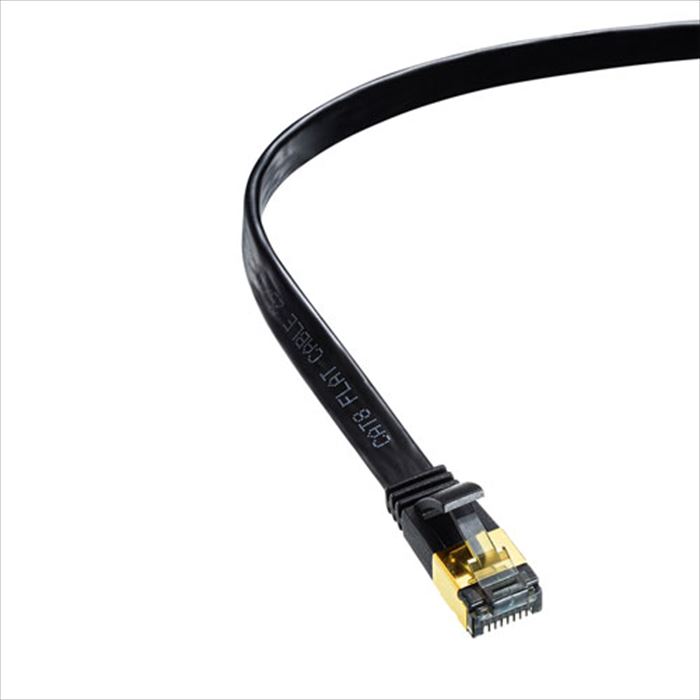 【代引不可】カテゴリ8 フラットLANケーブル 1m ブラック 超高速40Gbps ツメ折れ防止カバー付き サンワサプライ KB-T8FL-01BK