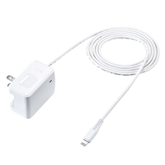 【あす楽】【代引不可】Lightningケーブル一体型 AC充電器 2.4A ケーブル長1.5m iPhone/iPad/iPod コンパクト 便利 ホワイト サンワサプライ ACA-IP77LT