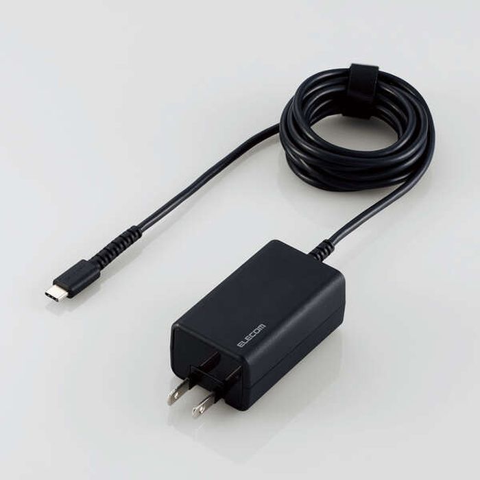 【代引不可】USB AC充電器 USB Power Delivery対応 45W 抗菌加工 Type-Cケーブル一体型 2m ネームラベル付 小型 軽量 ブラック エレコム ACDC-PD1945BK