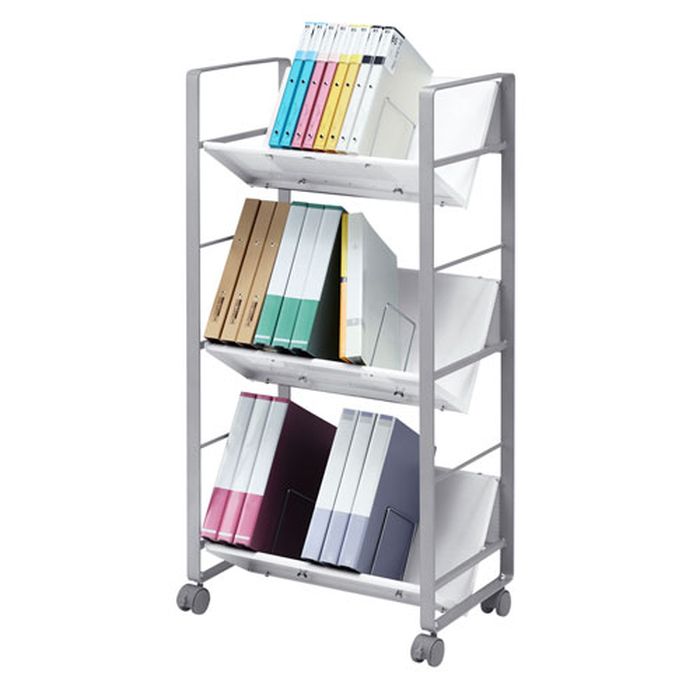 【北海道・沖縄・離島配送不可】【代引不可】ファイルワゴン 3段 斜め棚板タイプ キャスター付 ワゴン ラック デスク周り ファイル カタログ 書類 収納 整理 便利 オフィス ホワイト/シルバー サンワサプライ WG-100N2