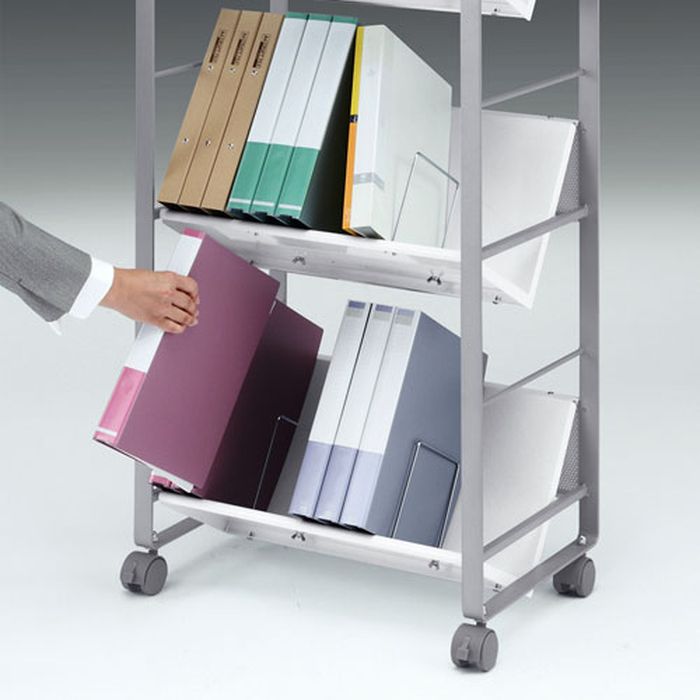 【北海道・沖縄・離島配送不可】【代引不可】ファイルワゴン 3段 斜め棚板タイプ キャスター付 ワゴン ラック デスク周り ファイル カタログ 書類 収納 整理 便利 オフィス ホワイト/シルバー サンワサプライ WG-100N2 [2]