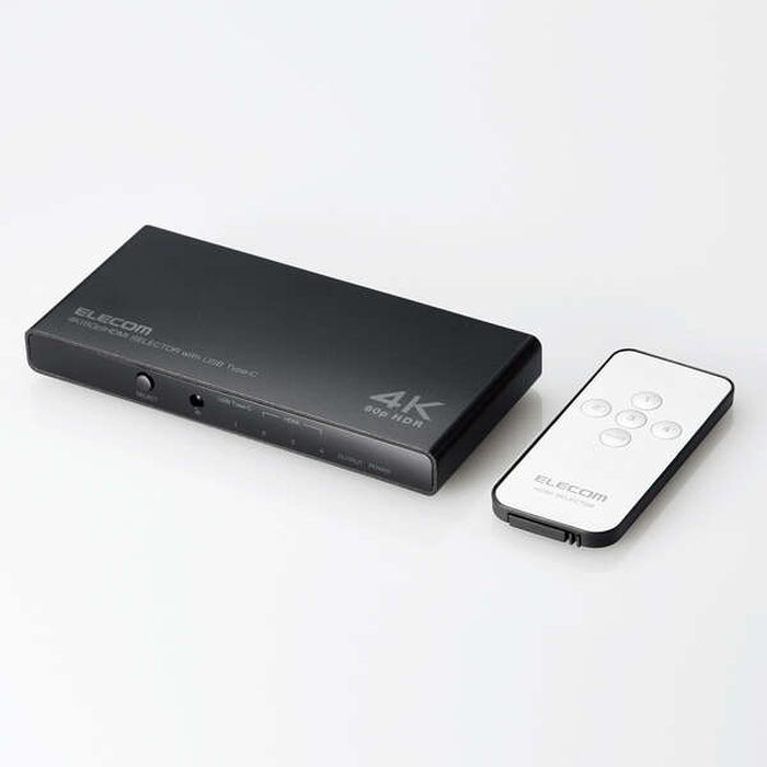 【沖縄・離島配送不可】【代引不可】HDMI切替器 4K60Hz対応 4ポート 4入力/1出力 専用リモコン・専用ACアダプター付属 ディスプレイ切替器 PC ゲーム機 ブラック エレコム DH-SW4KC41BK