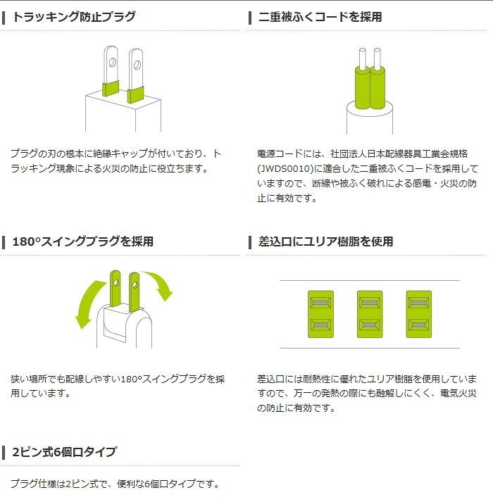 【代引不可】個別スイッチ付 省エネタップ 6個口 180°スイングプラグ 3m エレコム T-E5A-2630WH