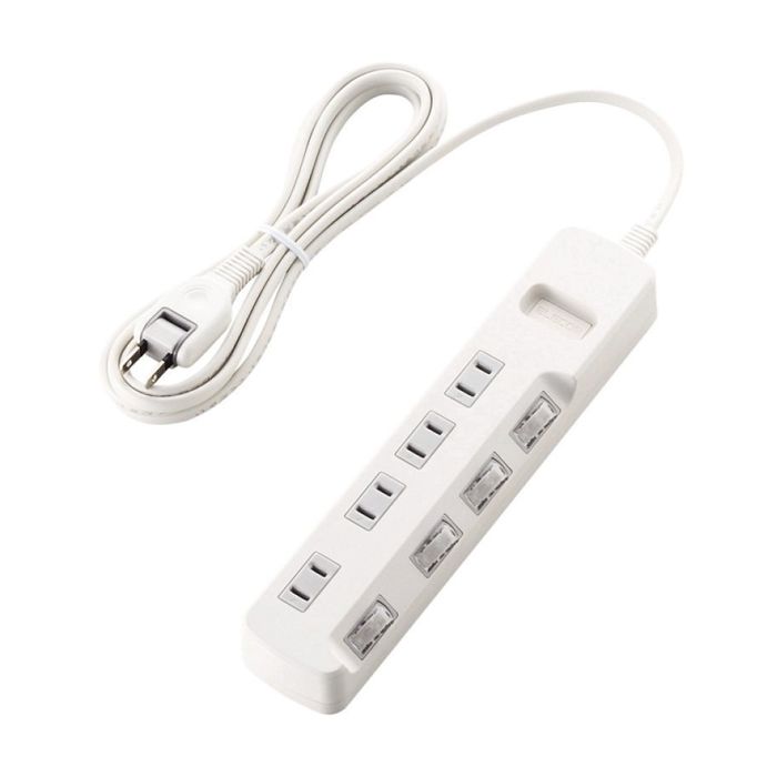 【代引不可】パソコンやテレビなどを雷から守る!高性能雷サージ吸収素子内蔵、安全性と使い勝手に配慮した雷ガードタップ 2.5m ホワイト 2ピン4個口 エレコム T-K5A-2425WH