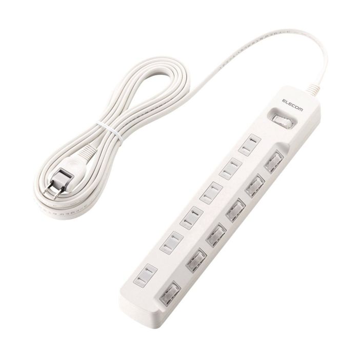 【代引不可】パソコンやテレビなどの精密機器を雷から守る!高性能雷サージ吸収素子内蔵、安全性と使い勝手に配慮した雷ガードタップ 5m ホワイト エレコム T-K8A-2650WH