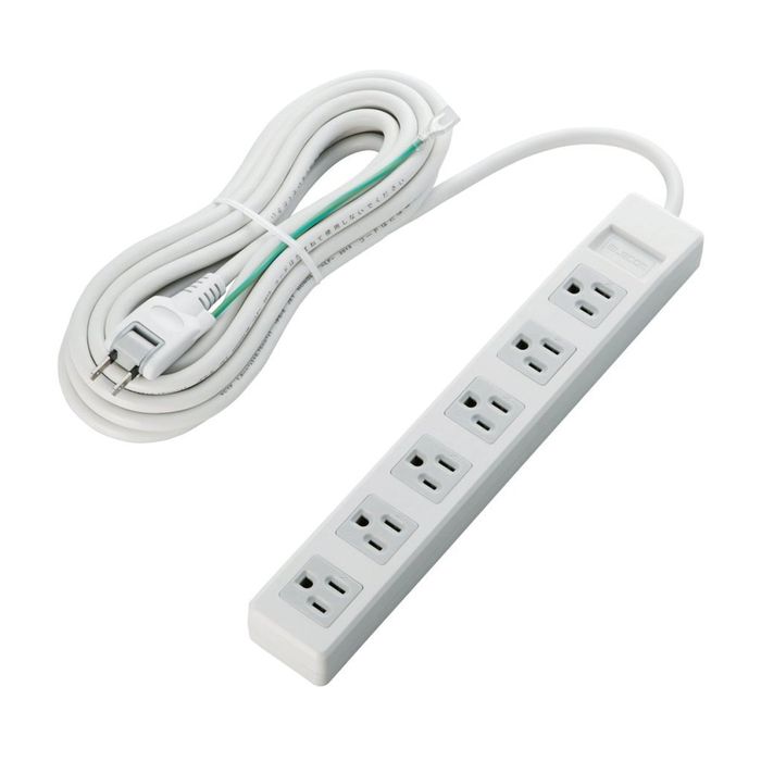 【代引不可】3ピンプラグが採用されているOA機器を接続することができる3ピンプラグ対応タップ 6個口 5m エレコム T-T02-3650WH/RS