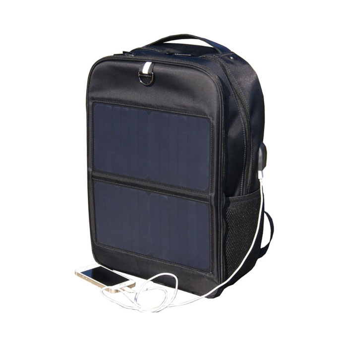 【沖縄・離島配送不可】ソーラーパネル付きリュック バックパック バッグ USB ヘッドホンプラグ 固定式..