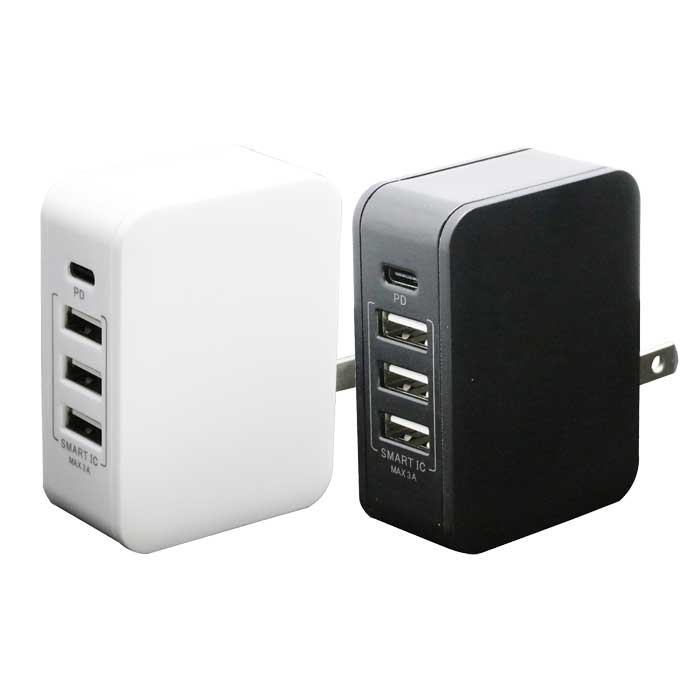 SEARCH WORD：AC充電器 PD Power delivery パワーデリバリー Type-C Type-A スマホ スマートフォン 充電 コンセント BAUT バウト商品概要：PD対応のAC充電器。カラーは、ホワイト（BAC1C3UPD20W/4562451772876）、ブラック（BAC1C3UPD20K/4562451772883）。USB PD(Power Delivery)対応で端末機器に応じて出力自動切換し、スマートフォンやタブレット等で使用可能。最大4台の機器を同時充電可能な4ポートタイプのAC充電器。※同時充電時は合計出力5V/3Aの範囲内で可能、端末機器の組み合わせによっては同時充電不可の場合があります。Smart IC搭載で、どのUSB-Aポートからでも端末機器に応じた最適な電流値で充電が可能。商品仕様：■メーカー：バウト■JANコード：4562451772876■商品名：AC充電器 PD（Power Delivery）対応 Type-C×1ポート Type-A×3ポート 合計最大出力20W 4台同時充電可能■型番：BAC1C3UPD20■コネクタ形状：USB Type-Cメス×1、USB Type-Aメス×3■入力：AC100V-240V 50/60Hz 0.5A■出力：Type-Cポート最大：DC5.0V/3A,9.0V/2.22A,12.0V/1.67A ／ Type-Aポート最大：DC5.0V/3A■商品サイズ：W26×H64×D49（mm）■重量：70（g）■パッケージサイズ：W79×H180×D56（mm）■パッケージ含む重量：104（g）■カラー：ホワイト（BAC1C3UPD20W/4562451772876）、ブラック（BAC1C3UPD20K/4562451772883）※商品概要、仕様、サービス内容及び企業情報などは商品発表時点のものです。※最新の情報に関しましては、メーカーサイトをご覧ください。※発売前予約商品についてはメーカーの商品製造数により納期が遅れる場合やご注文キャンセルをお願いする場合がございます。