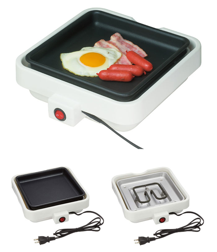 ホットプレート 750W ミニホットプレート プレート取外し可 丸洗い 小さい 小型 コンパクト フッ素樹脂加工 お手入れが楽々 OHM COK-YH75B-W