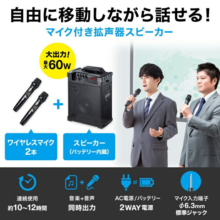 【沖縄・離島配送不可】【代引不可】ワイヤレスマイク付き拡声器スピーカー(バッテ...