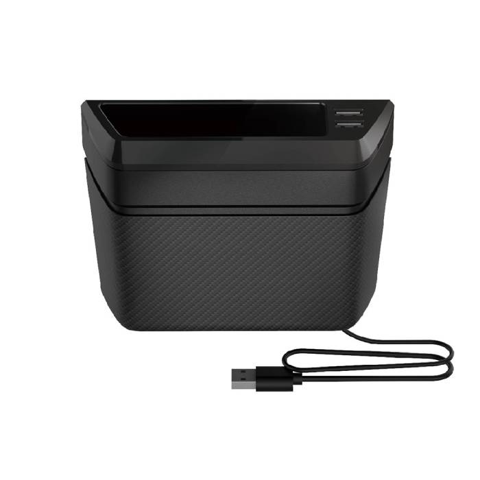 【即日出荷】収納ポケット コンソール貼り付け USBポート付き 通電LED Type-A 2ポート カー用品 ブラッ..