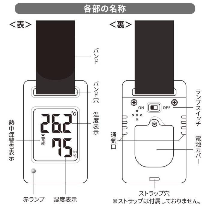 スマホカバー専門店　ドレスマのポータブル温湿度計 熱中症予防指針4段階表示 コイン型電池 CR2032×1個付属 ホワイト OHM TEM-801-W｜アングル3
