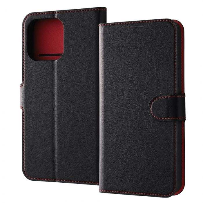 Rakuten - iPhone 15 Pro Max Like standard 耐衝撃 手帳型レザーケース シンプル マグネット ブラック/レッド レイアウト RT-P44ELC1/BR
