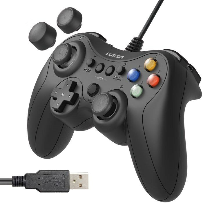 ゲームパッド PC コントローラー USB接続 Xinput Xbox系ボタン配置 FPS仕様 13ボタン 高耐久ボタン 振動 スティックカバー交換 公式大会使用可 ブラック エレコム JC-GP30XVBK