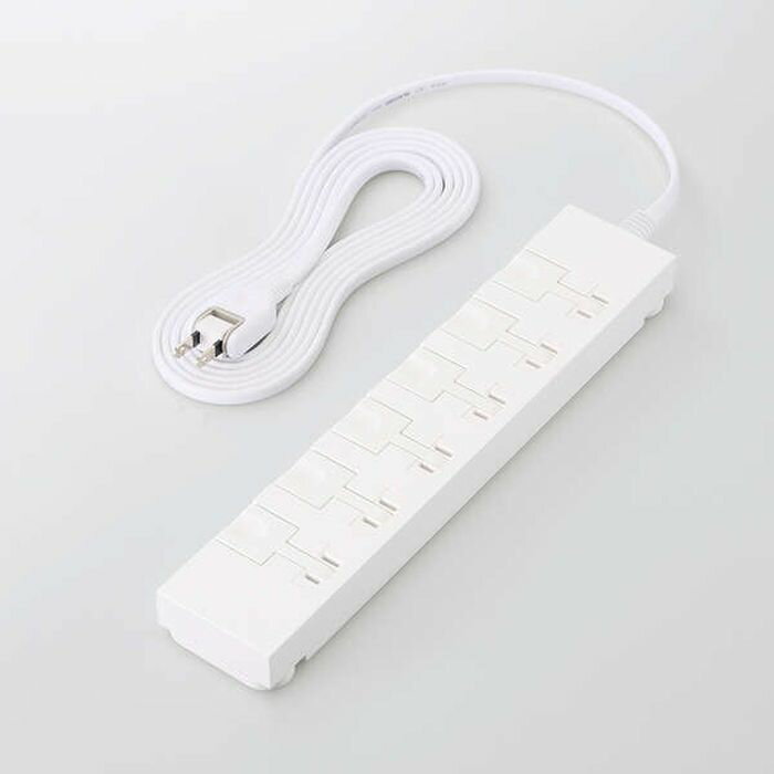 Rakuten - 【代引不可】電源タップ 延長コード コンセント 3m 2P 6個口 片手で抜けるレバー付 ほこりシャッター 絶縁キャップ 雷ガード スイングプラグ 吊り穴タグ付 ホワイト エレコム T-KF07-2630WH