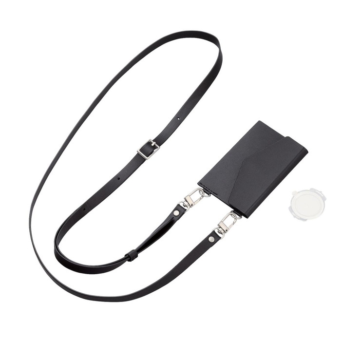 Zodiac - 【代引不可】スマホ ショルダー ストラップ 53~65cm 長さ調整可 ソフトレザー カードケース付き 携帯ストラップ 首掛け 肩掛け 斜めがけ 落下 盗難 紛失防止 ブラック エレコム P-STSDCDPLBK