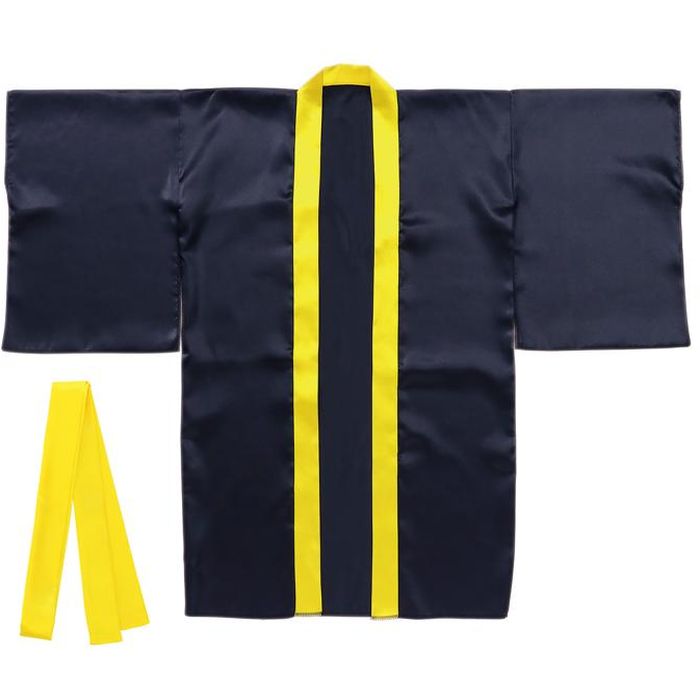 ソフトサテン ロングハッピ袖付 黒 (襟黄) S (ハチマキ付) 運動会 発表会 イベント ハッピ 衣装 アーテック 18598