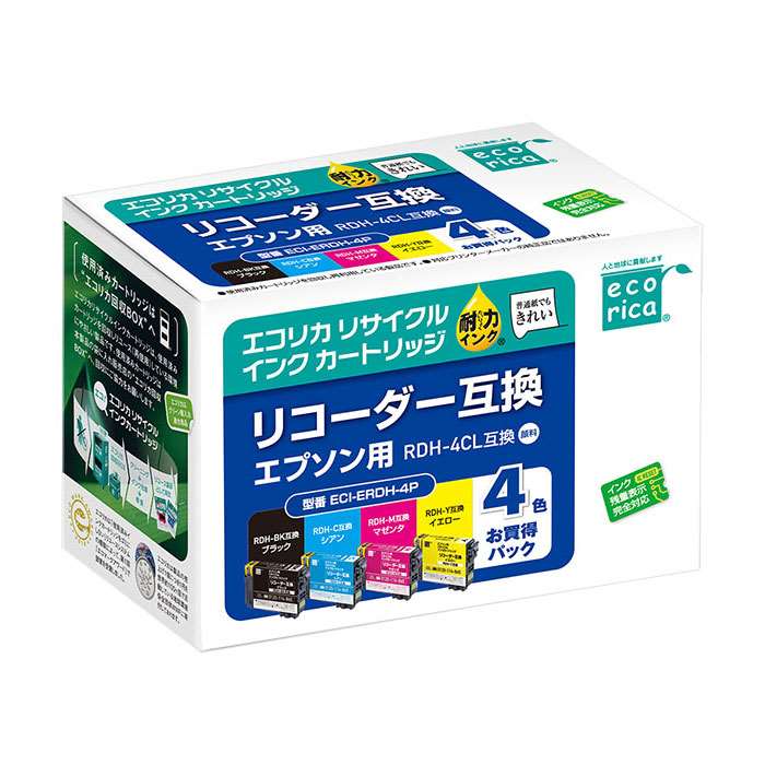 换装墨水 - 【代引不可】エコリカインク EPSON RDH-4CL 4色パック エレコム ECI-ERDH-4P