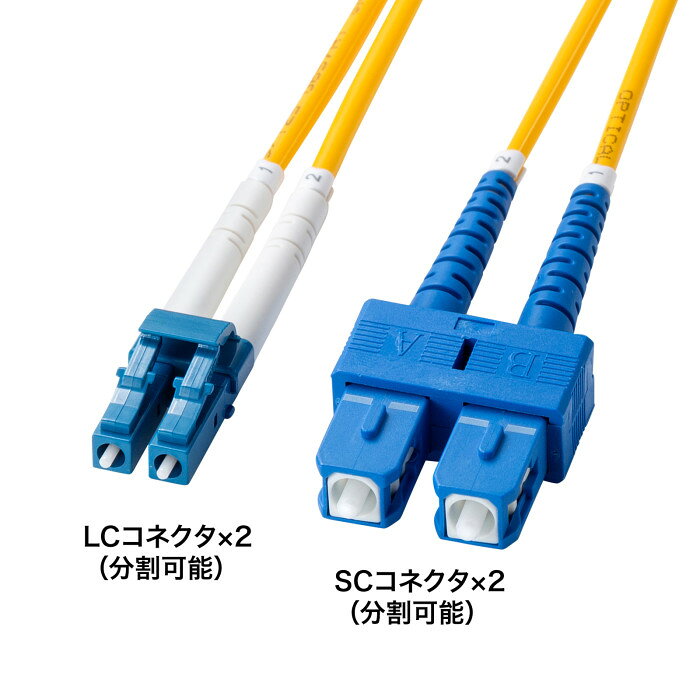 補強メガネ型光ファイバケーブル（シングルモード、LC×2-SC×2、2m） サンワサプライ HKB-HLCSC1-02