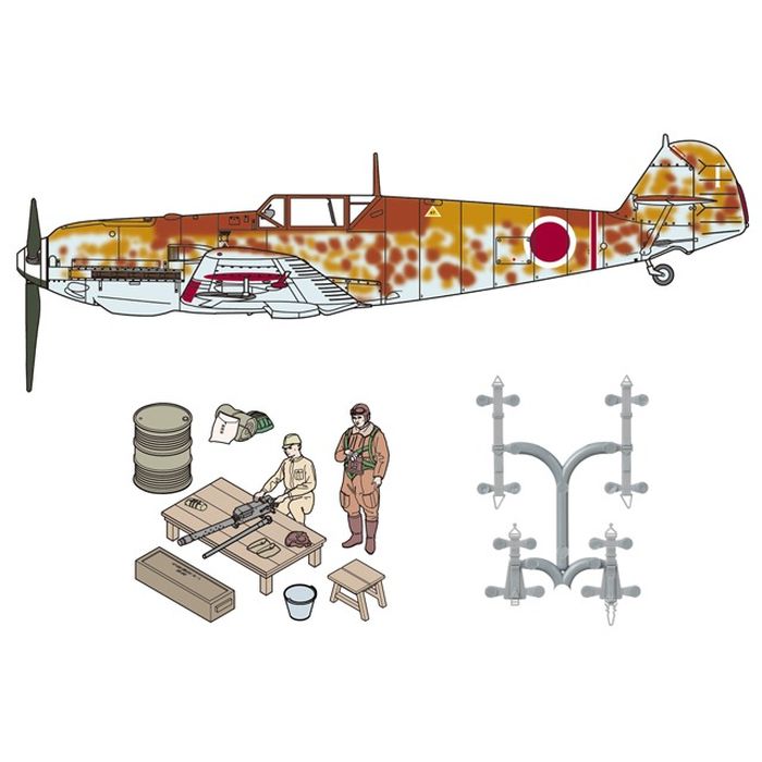 乐天商城 - 48995 1/48 メッサーシュミット Bf 109 E-7 日本陸軍 w/整備情景セット（2）(パイロット&整備兵フィギュア&ナノ・アヴィエーションシートベルト+タミヤ ファインモールド 48995
