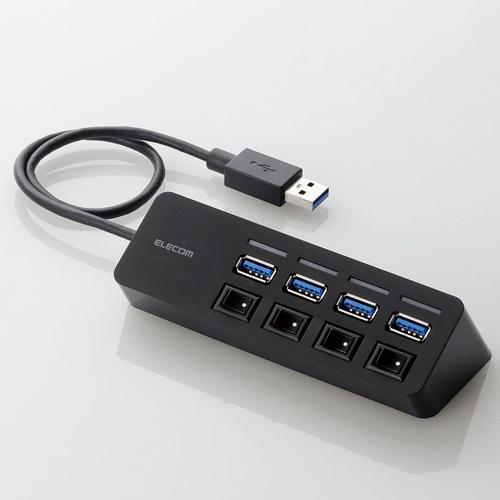 【代引不可】4ポートUSB3.0ハブ(マグネット・個別スイッチタイプ)　ブラック エレコム U3H-S418BBK