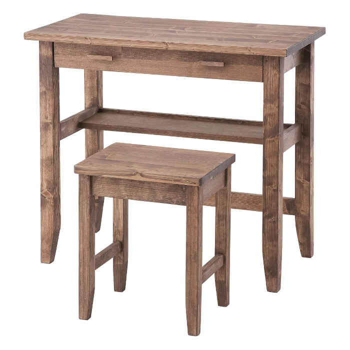 【北海道・沖縄・離島配送不可】【代引不可】デスク＆スツール セット 木製 天然木 パイン 机 パソコンデスク PCデスク コンソール テーブル 作業台 ドレッサー 引き出し付き 東谷 CFS-843