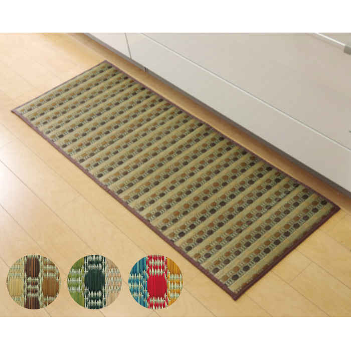 Kitchen Mats - 【代引不可】キッチンマット 約80×270cm い草 畳 抗菌防臭 調湿 空気浄化 消臭 洗濯不要 滑りにくい ウレタン貼り 青森ヒバエッセンス加工 ドット柄 ドロップ IKEHIKO FDP80270