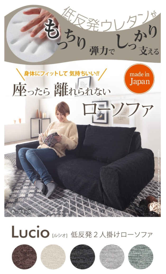 【北海道・沖縄・離島配送不可】【代引不可】フロアソファー 2人掛け 二人掛け 2P 低反発 ローソファー カウチソファー ロータイプ 座椅子 もっちり こたつにピッタリ クッション付 ファブリック 国産 日本製 ルシオ ナカムラ 71500013 [2]