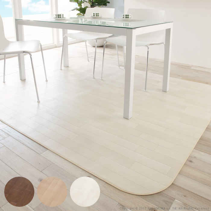 【北海道・沖縄・離島配送不可】【代引不可】ダイニングラグ 木目調 防水 182×180cm 約2畳相当 抗菌 防カビ 厚さ2mm 角丸仕上げ お手入れ簡単 お子様やペットのいるご家庭に ブラウン ナチュラル ホワイト Fine ファイン ナカムラ 61600012