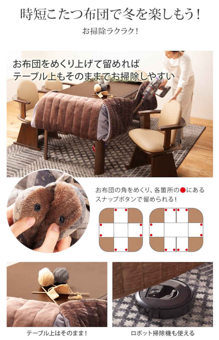 【北海道・沖縄・離島配送不可】【代引不可】こたつ布団 コタツ布団 ダイニングこたつ用 295×240cm 135×80cmのこたつ台に適応 省スペース スナップボタン付き しじら織り チェック柄 裏地ボア リモコンポケット付き ブランチ ナカムラ u0100003 [3]