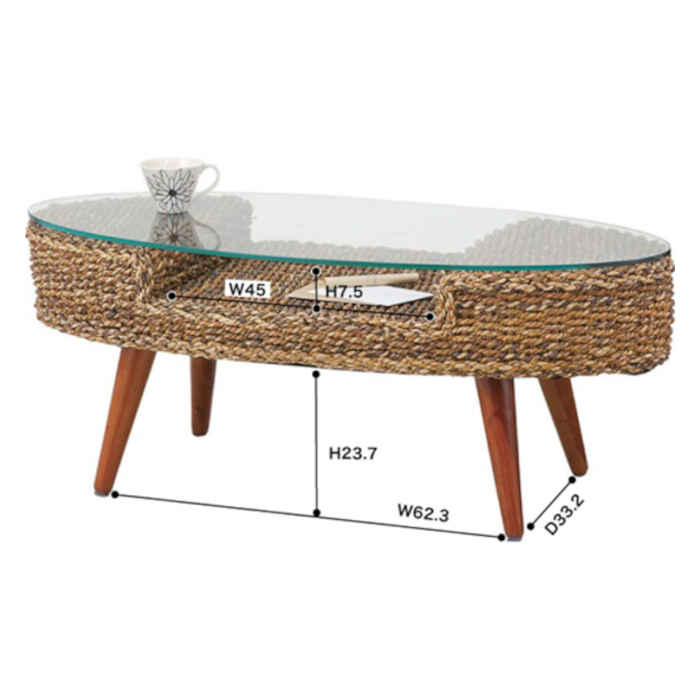 【北海道・沖縄・離島配送不可】【代引不可】テーブル オーバルテーブル 楕円 センターテーブル ローテーブル ソファテーブル ガラステーブル ガラス天板 アバカ ナチュラル アジアンインテリア アジアンテイスト 組立式 クラール 東谷 NRT-415 [2]