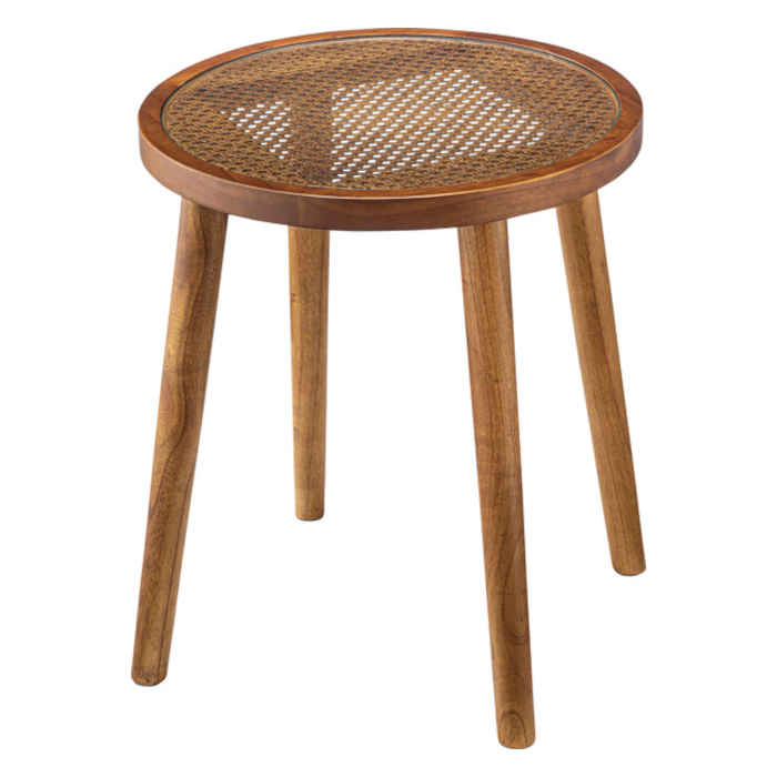 【北海道・沖縄・離島配送不可】【代引不可】ラウンドガラステーブル M W45×D45×H50cm 木製 天然木 ラタン 強化ガラス ミニテーブル サイドテーブル リビング ベッドサイド ソファサイド インテリア 家具 東谷 GT-779BR
